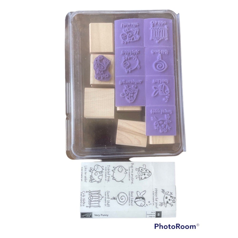 Stampin' Up! Rubber Stamps Very Punny Wood Mostly Unmounted Stamp Set of 8 2007